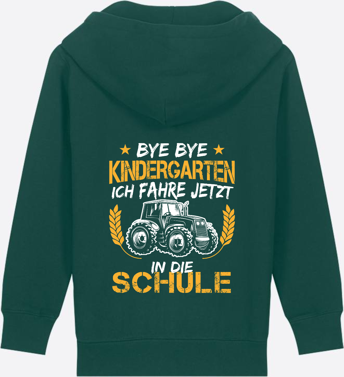 Zip-Hoodie Einschulung: Bye Bye Kindergarten Traktor Weiß-Orange - Glazed Green