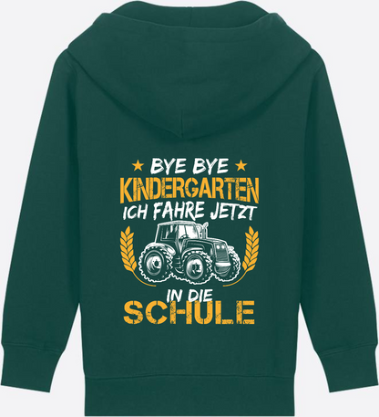 Zip-Hoodie Einschulung: Bye Bye Kindergarten Traktor Weiß-Orange - Glazed Green