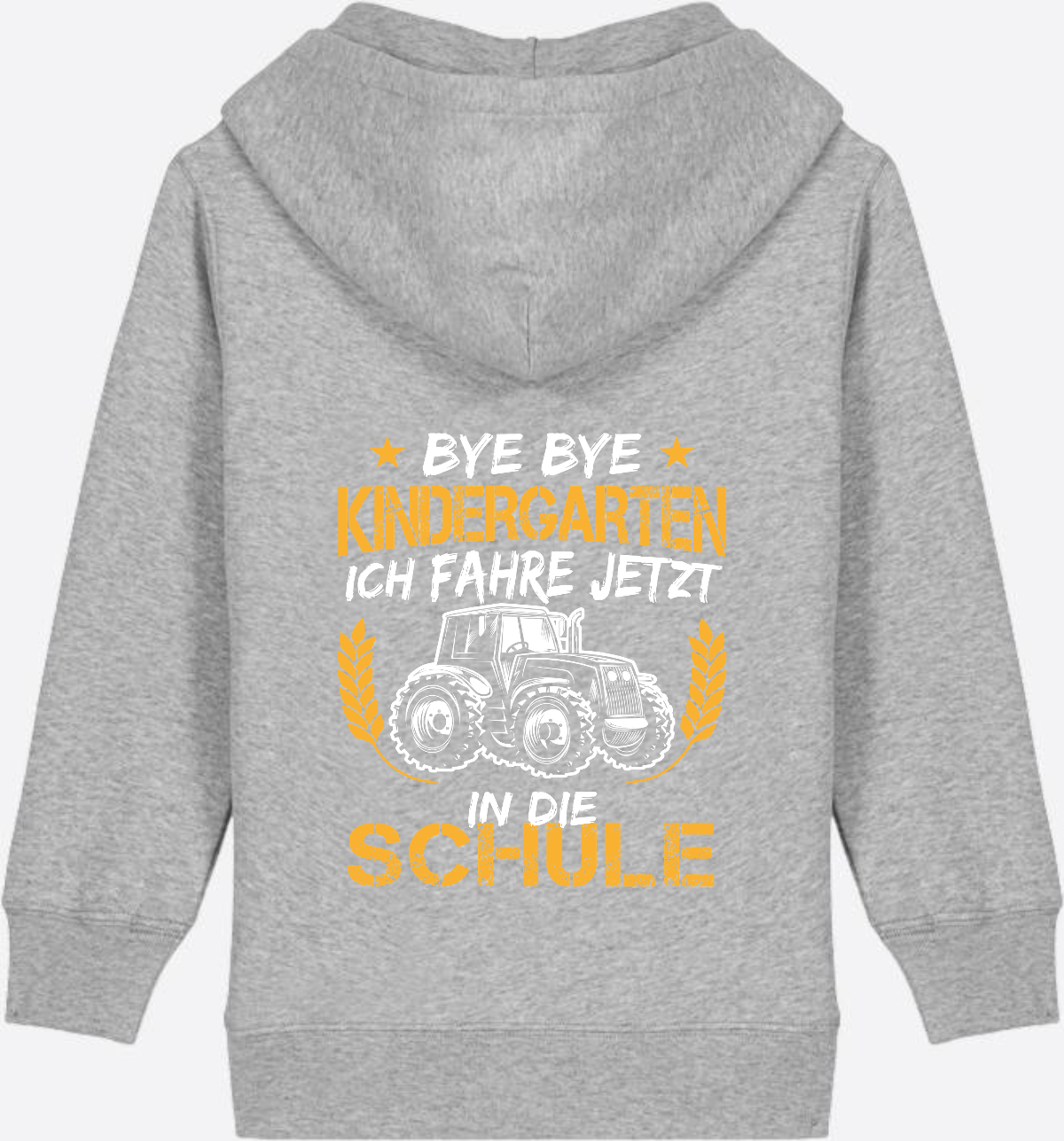 Zip-Hoodie Einschulung: Bye Bye Kindergarten Traktor Weiß-Orange - Heather Grey