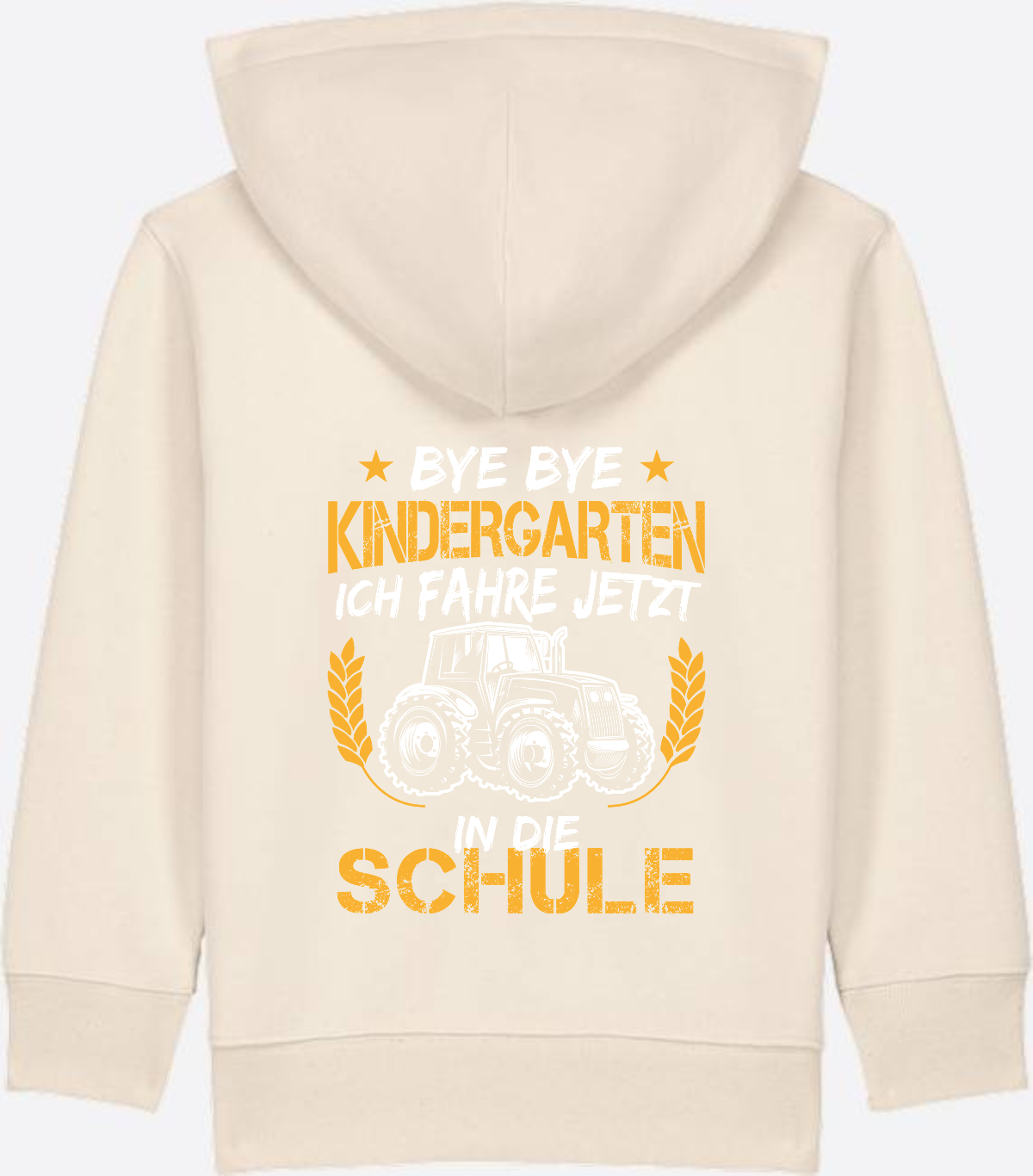 Zip-Hoodie Einschulung: Bye Bye Kindergarten Traktor Weiß-Orange - Natural Raw