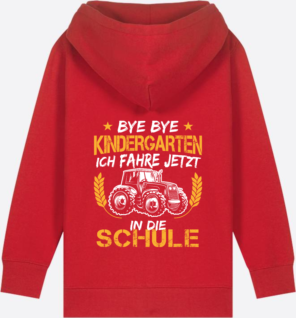 Zip-Hoodie Einschulung: Bye Bye Kindergarten Traktor Weiß-Orange - Red