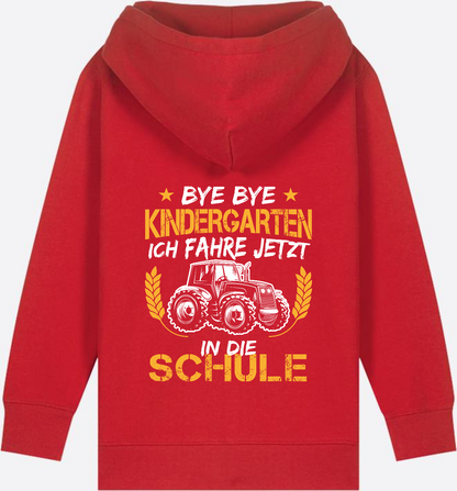 Zip-Hoodie Einschulung: Bye Bye Kindergarten Traktor Weiß-Orange - Red