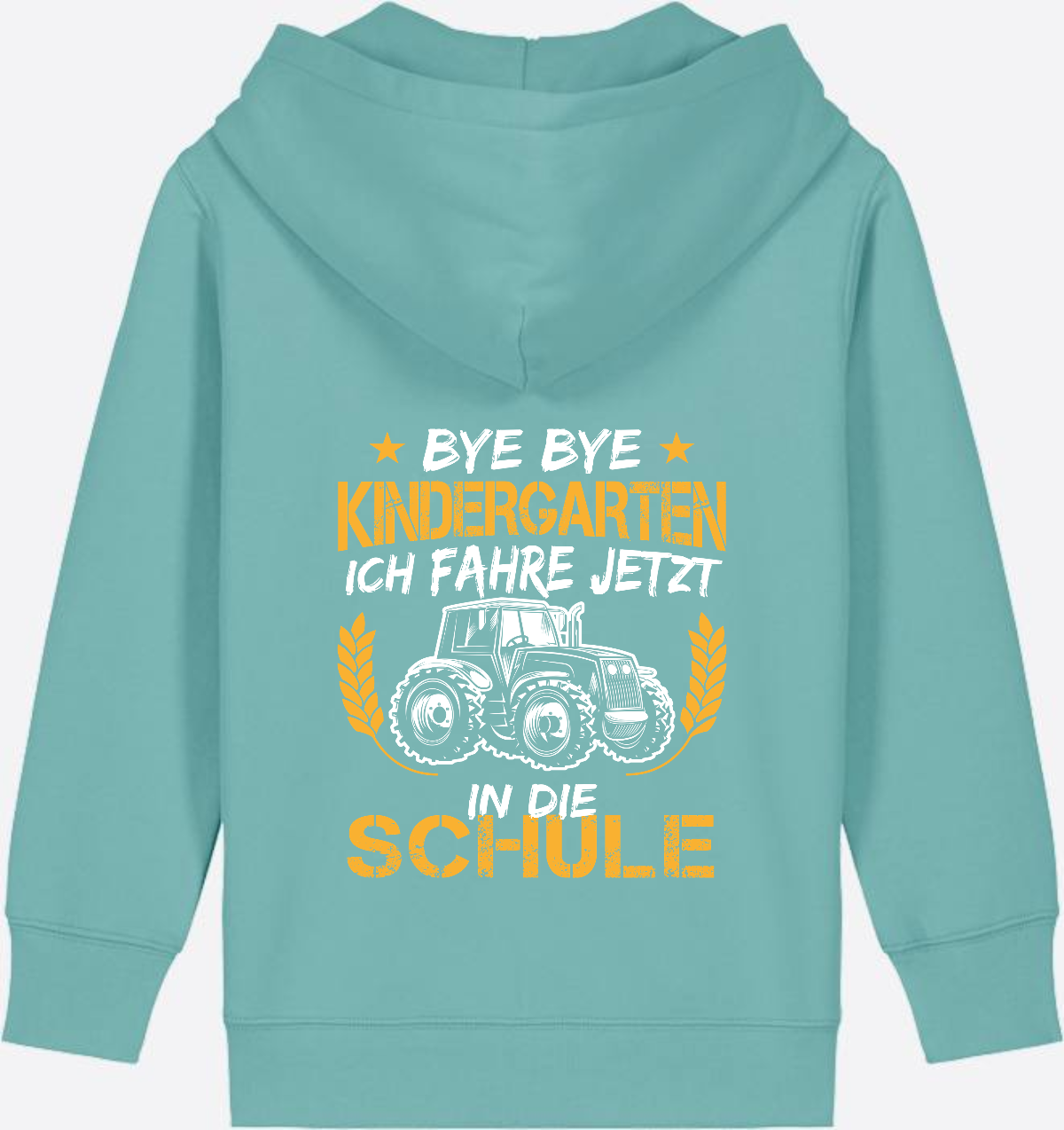 Zip-Hoodie Einschulung: Bye Bye Kindergarten Traktor Weiß-Orange - Teal Monstera
