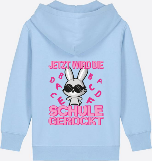 Zip-Hoodie Einschulung – Hase rockt die Schule (mit Name) - Blue Soul