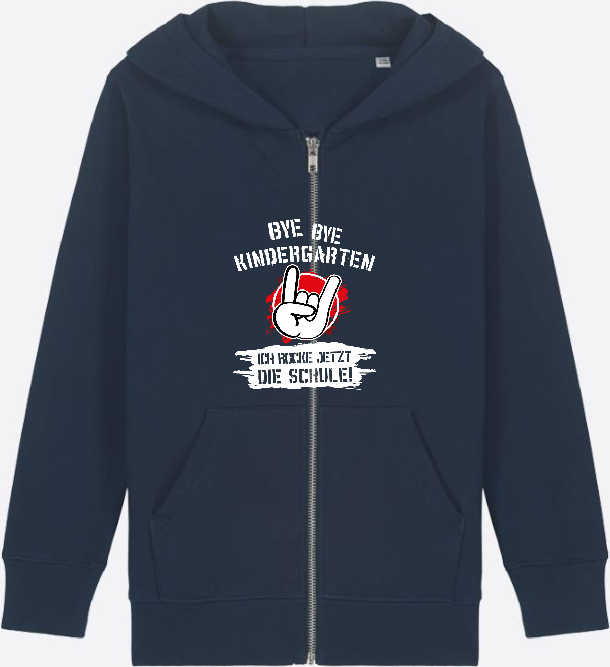 Zip-Hoodie Einschulung: Ich rocke jetzt die Schule Grunge Rot - French Navy Herzseite