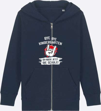 Zip-Hoodie Einschulung: Ich rocke jetzt die Schule Grunge Rot - French Navy Herzseite