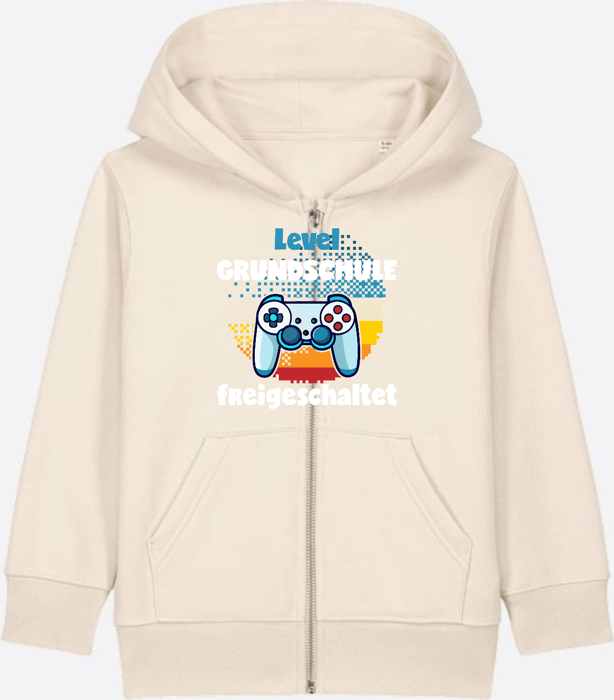 Zip-Hoodie Einschulung: Level Grundschule freigeschaltet - Natural Raw Herzseite
