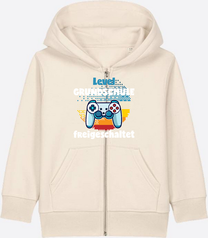 Zip-Hoodie Einschulung: Level Grundschule freigeschaltet - Natural Raw Herzseite