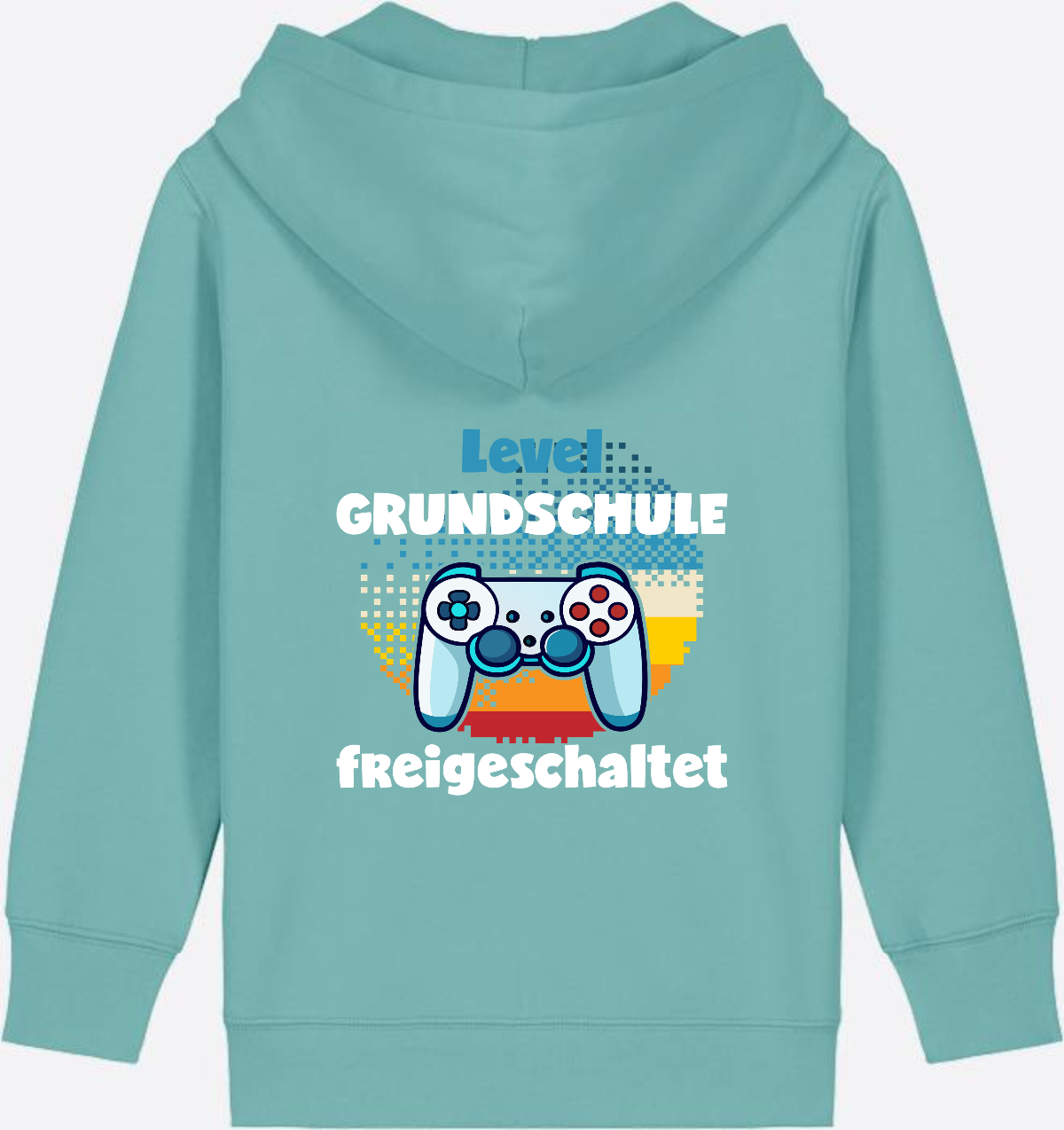 Zip-Hoodie Einschulung: Level Grundschule freigeschaltet - Teal Monstera
