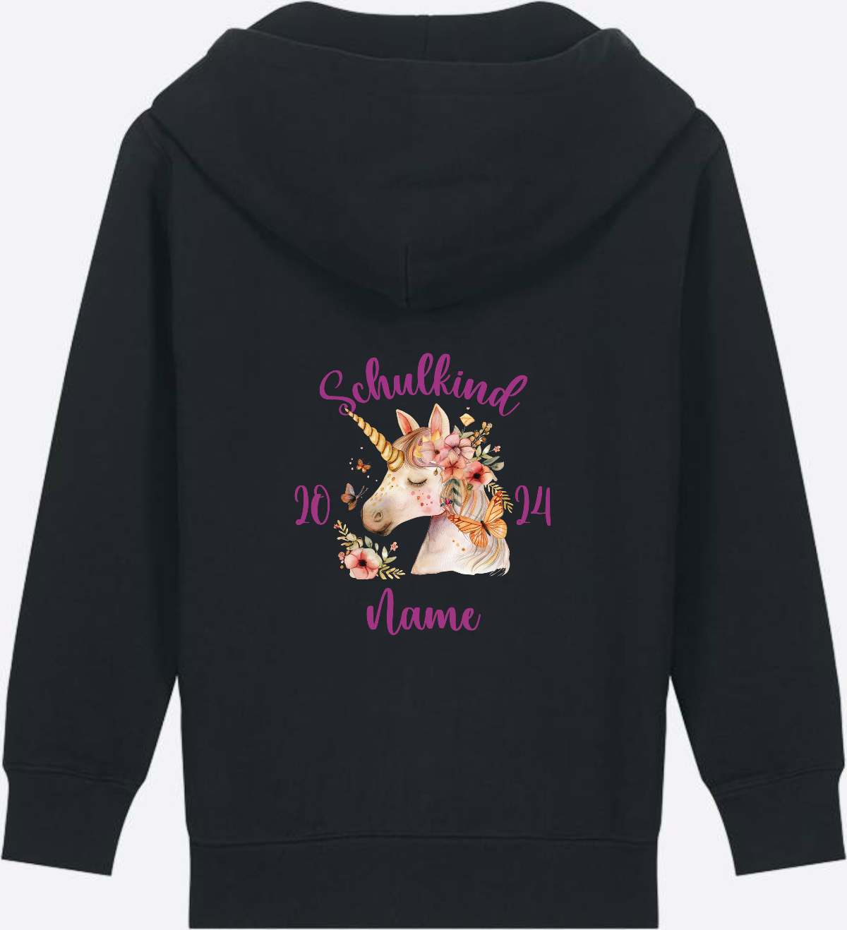 Zip-Hoodie Einschulung Mädchen – Geschenk mit Wunschnamen - Black
