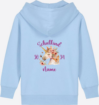 Zip-Hoodie Einschulung Mädchen – Geschenk mit Wunschnamen - Blue Soul