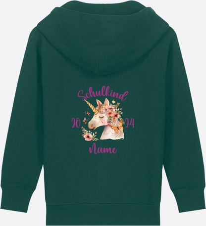 Zip-Hoodie Einschulung Mädchen – Geschenk mit Wunschnamen - Glazed Green