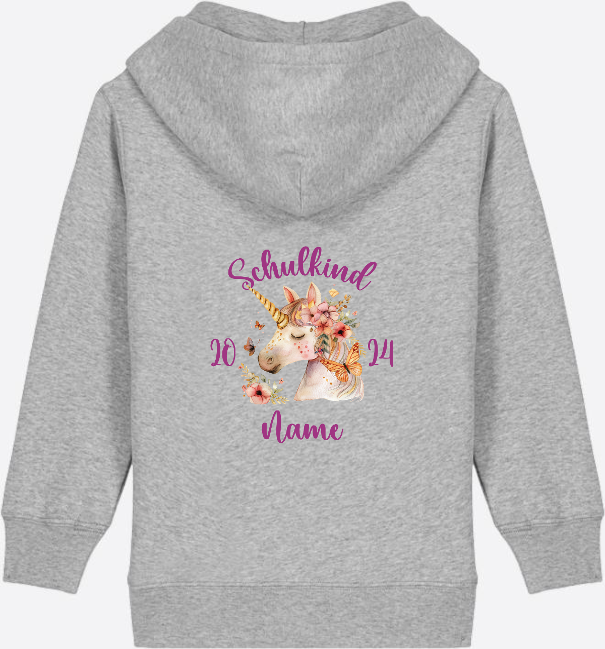 Zip-Hoodie Einschulung Mädchen – Geschenk mit Wunschnamen - Heather Grey