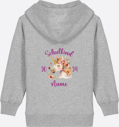 Zip-Hoodie Einschulung Mädchen – Geschenk mit Wunschnamen - Heather Grey