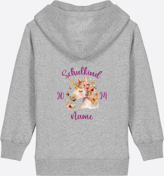 Zip-Hoodie Einschulung Mädchen – Geschenk mit Wunschnamen - Heather Grey