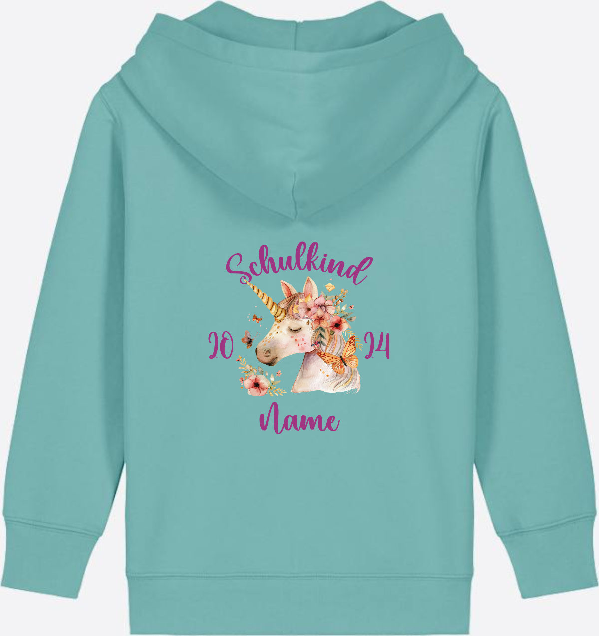 Zip-Hoodie Einschulung Mädchen – Geschenk mit Wunschnamen - Teal Monstera
