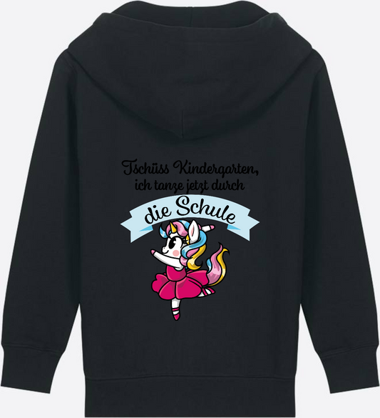 Zip-Hoodie Einschulung: Tschüss Kindergarten Einhorn Ballett - Black