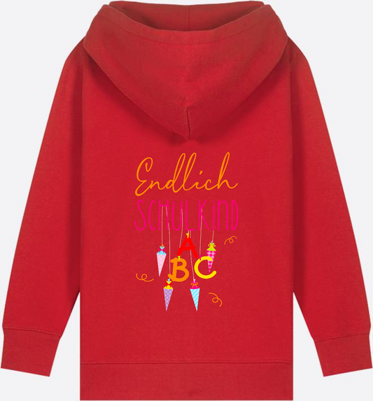 Zip-Hoodie "Endlich Schulkind" – Personalisiert zur Einschulung - Red