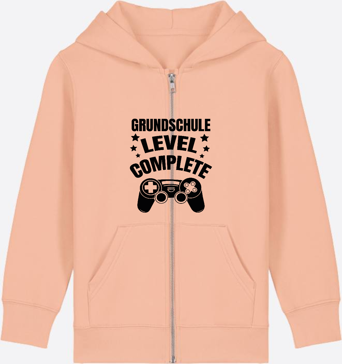 Zip-Hoodie Grundschule Level Complete – mit Wunschnamen - Fraiche Peche Herzseite