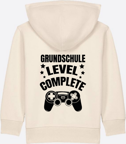 Zip-Hoodie Grundschule Level Complete – mit Wunschnamen - Natural Raw
