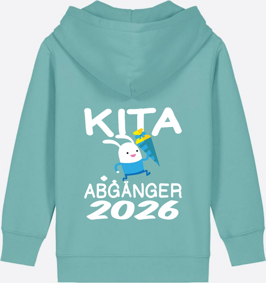 Zip-Hoodie Kita Abgänger 2026 – Hase mit Schultüte - Teal Monstera