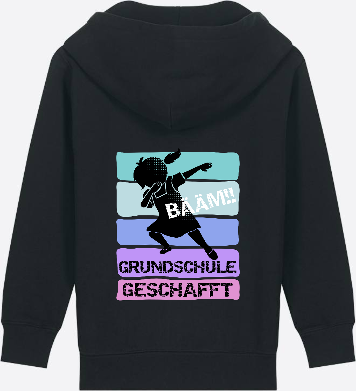 Zip-Hoodie Mädchen: Bääm! Grundschule geschafft – mit Namen - Black