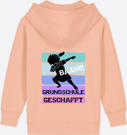 Zip-Hoodie Mädchen: Bääm! Grundschule geschafft – mit Namen - Fraiche Peche