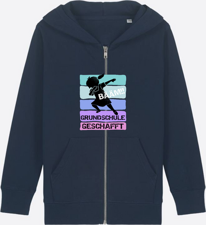 Zip-Hoodie Mädchen: Bääm! Grundschule geschafft – mit Namen - French Navy Herzseite