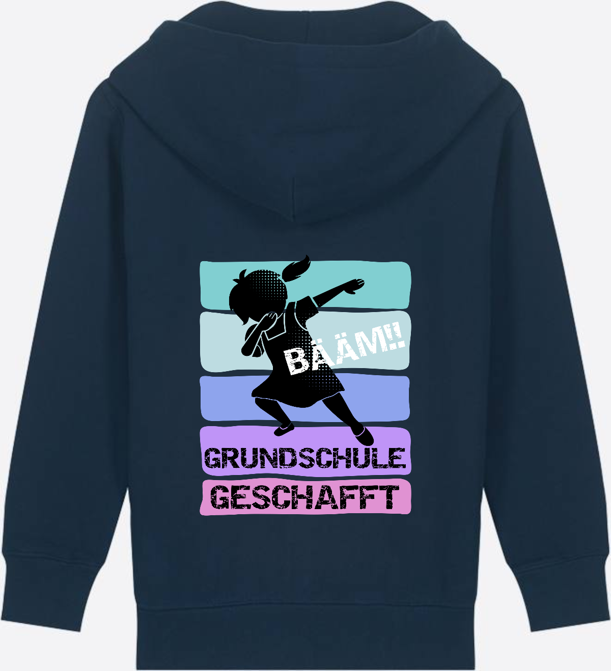 Zip-Hoodie Mädchen: Bääm! Grundschule geschafft – mit Namen - French Navy