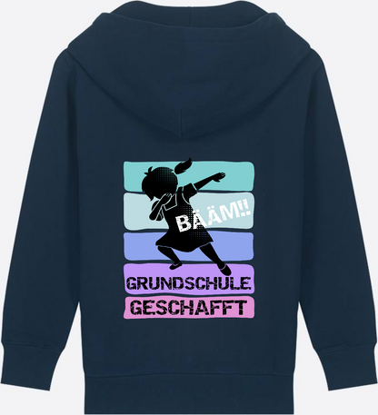 Zip-Hoodie Mädchen: Bääm! Grundschule geschafft – mit Namen - French Navy