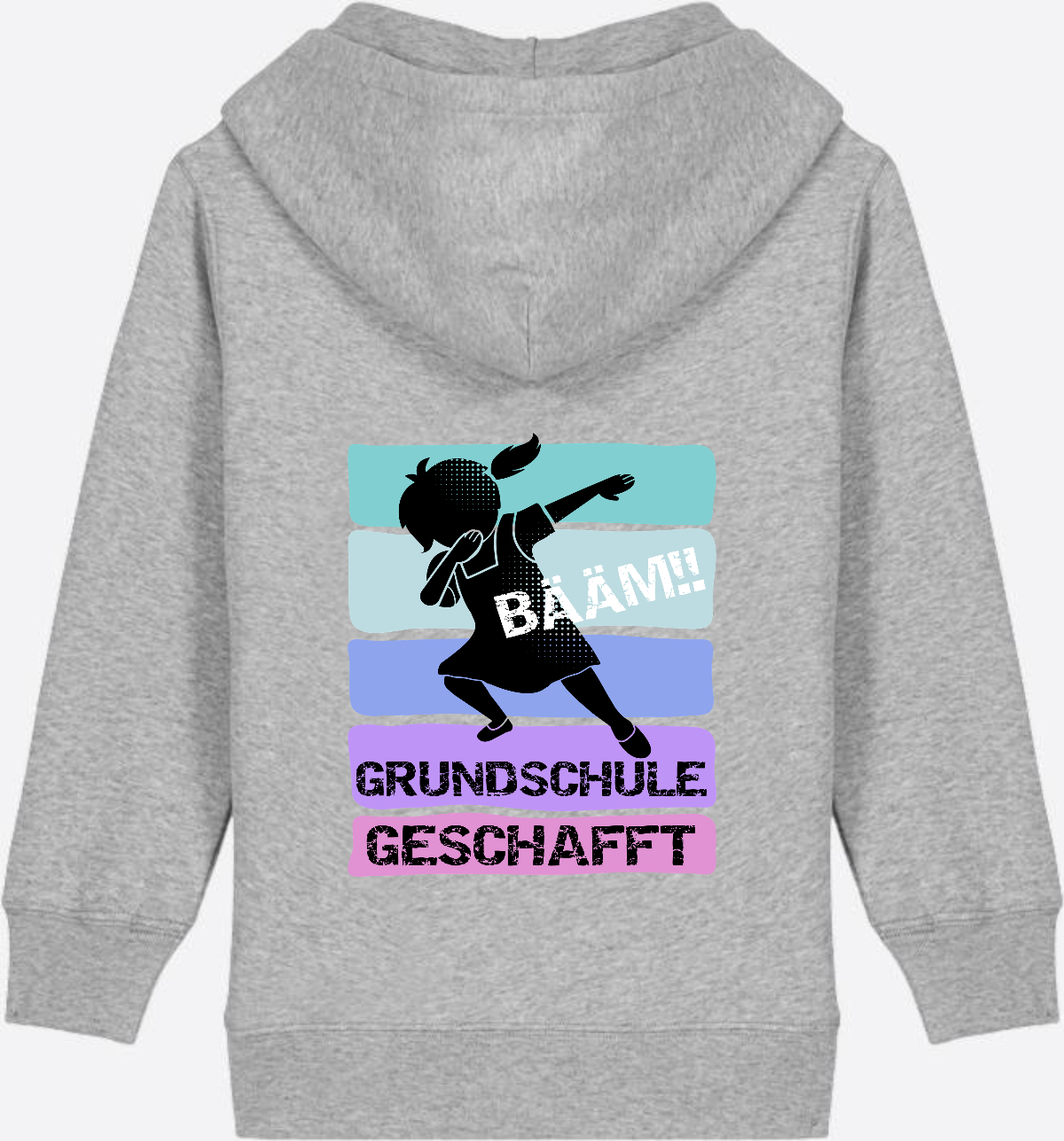 Zip-Hoodie Mädchen: Bääm! Grundschule geschafft – mit Namen - Heather Grey