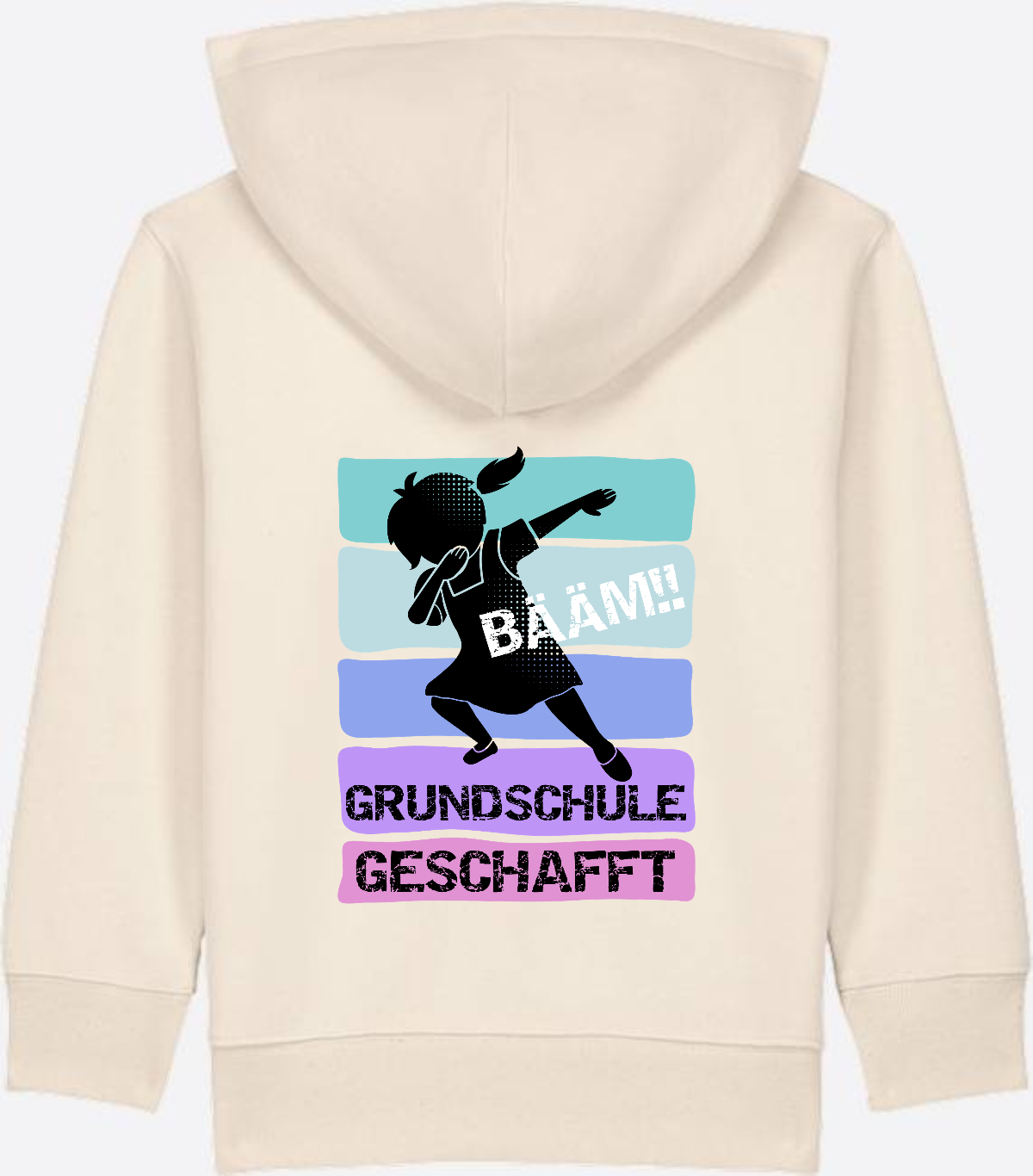 Zip-Hoodie Mädchen: Bääm! Grundschule geschafft – mit Namen - Natural Raw
