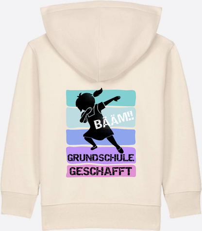 Zip-Hoodie Mädchen: Bääm! Grundschule geschafft – mit Namen - Natural Raw