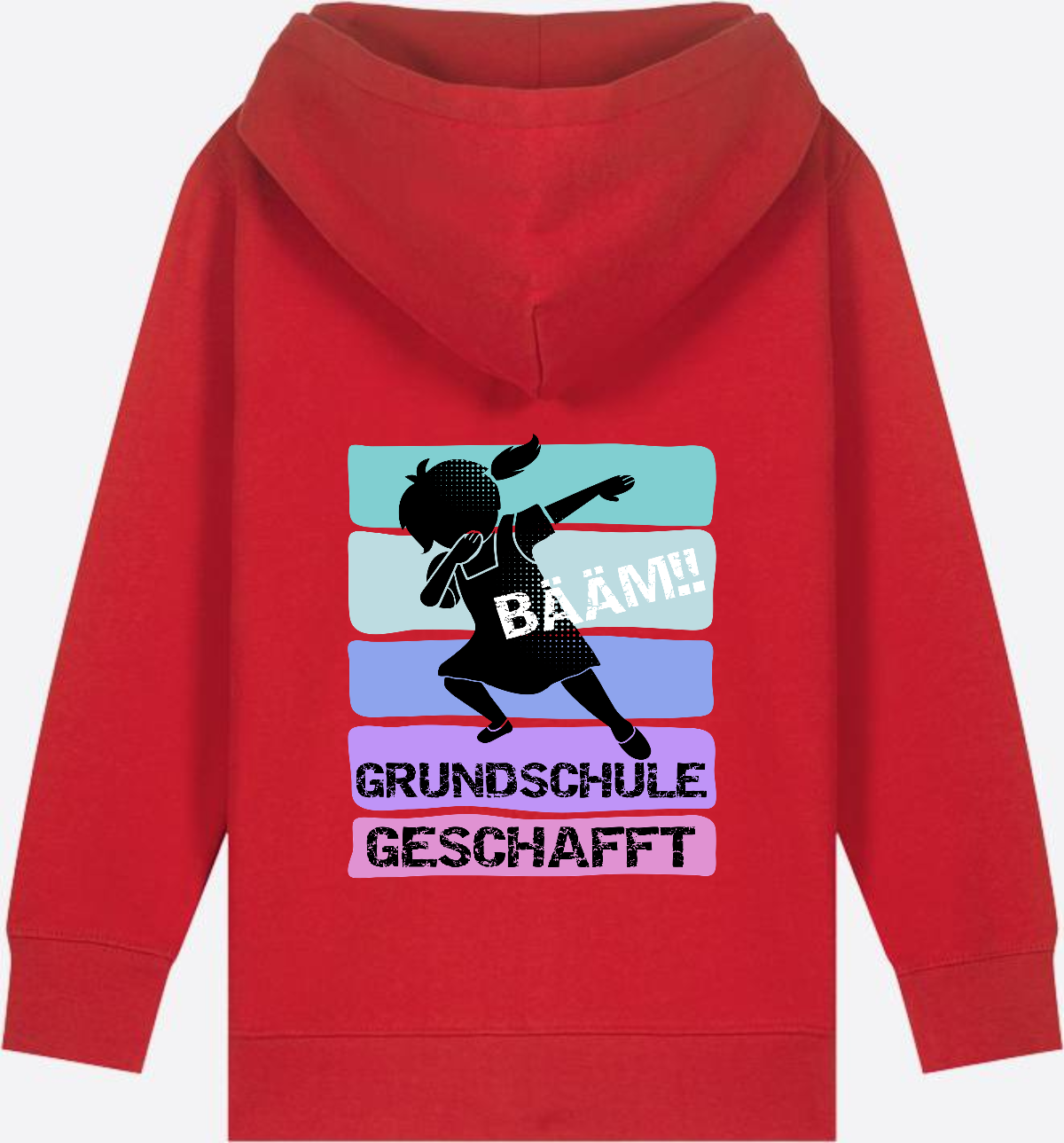 Zip-Hoodie Mädchen: Bääm! Grundschule geschafft – mit Namen - Red