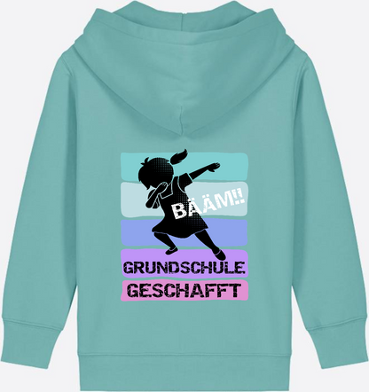 Zip-Hoodie Mädchen: Bääm! Grundschule geschafft – mit Namen - Teal Monstera