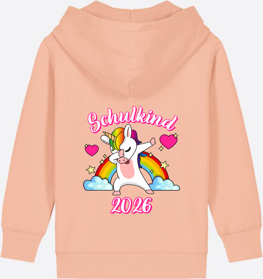 Zip-Hoodie Schulkind 2025 – Dabbendes Einhorn & Regenbogen - Fraiche Peche