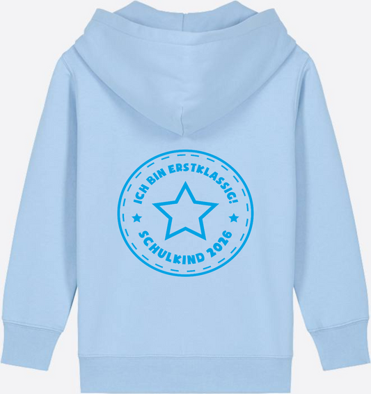 Zip-Hoodie Schulkind 2025 – Ich bin erstklassig Stern hellblau - Blue Soul