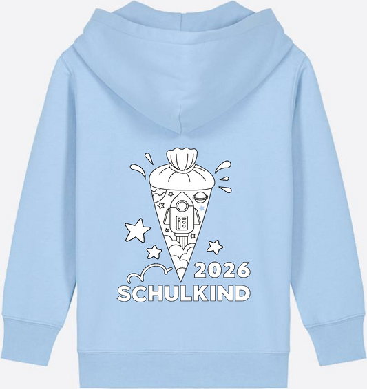 Zip-Hoodie Schulkind 2025: Rakete zum Ausmalen mit Name - Blue Soul