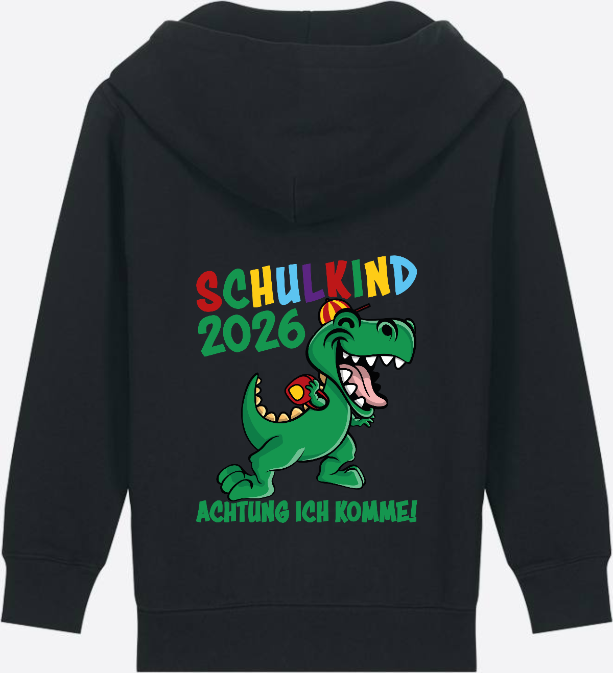 Zip-Hoodie Schulkind 2026 – Achtung ich komme! bunt - Black
