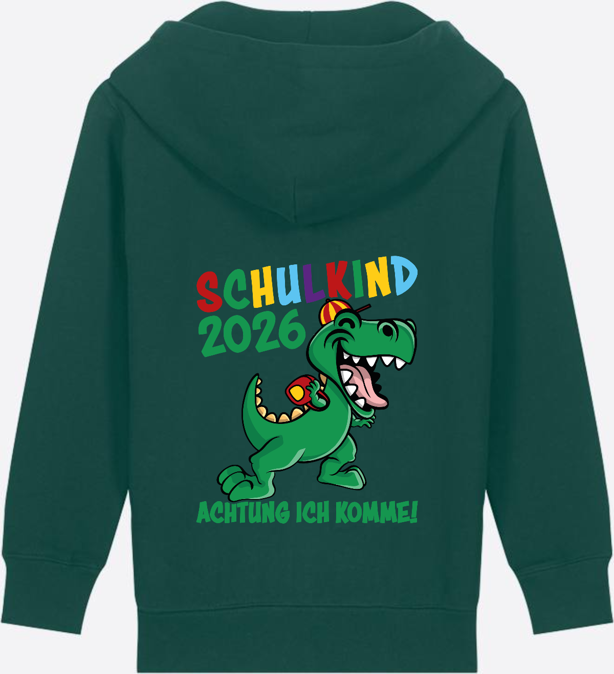 Zip-Hoodie Schulkind 2026 – Achtung ich komme! bunt - Glazed Green