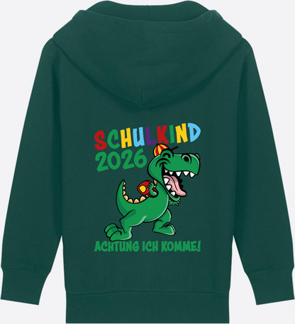 Zip-Hoodie Schulkind 2026 – Achtung ich komme! bunt - Glazed Green