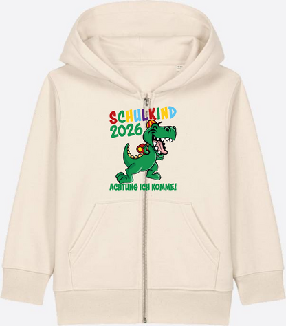 Zip-Hoodie Schulkind 2026 – Achtung ich komme! bunt - Natural Raw Herzseite