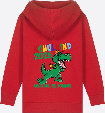 Zip-Hoodie Schulkind 2026 – Achtung ich komme! bunt - Red