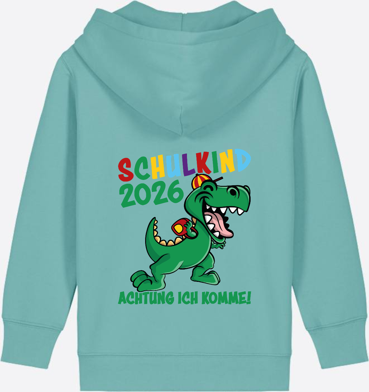 Zip-Hoodie Schulkind 2026 – Achtung ich komme! bunt - Teal Monstera