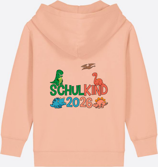 Zip-Hoodie Schulkind 2026 Dino – Geschenk zur Einschulung - Fraiche Peche