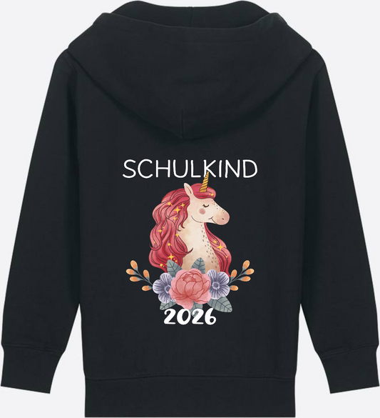 Zip-Hoodie Schulkind 2026 Einhorn – Personalisiert mit Name - Black