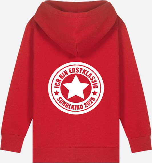Zip-Hoodie Schulkind 2026 - Ich bin erstklassig (mit Name) - Red