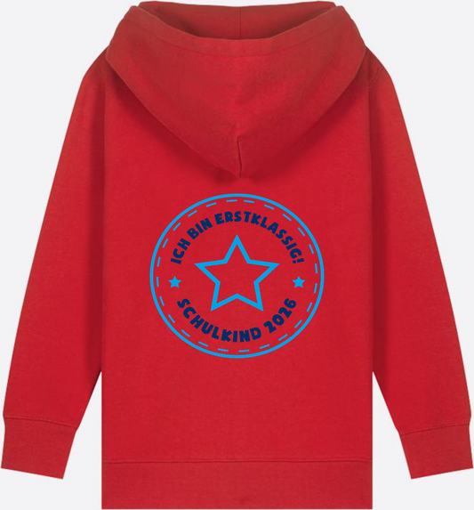 Zip-Hoodie Schulkind 2026: Ich bin erstklassig | Stern Blau - Red
