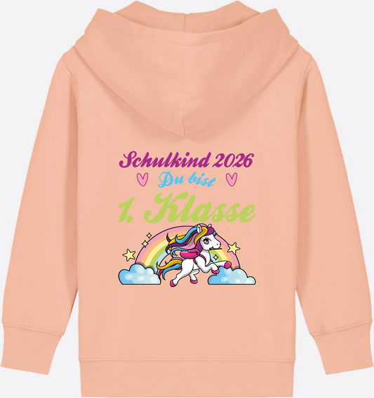 Zip-Hoodie Schulkind 2026 – Pferd & Regenbogen 1. Klasse - Fraiche Peche