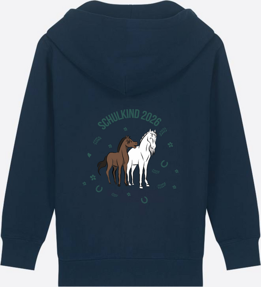 Zip-Hoodie Schulkind 2026 Pferde – Personalisiert mit Namen - French Navy